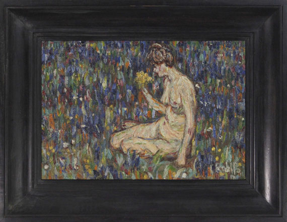 Christian Rohlfs - Frauenakt mit gelbem Blumenstrauß (Mädchen auf der Wiese) - Rahmenbild