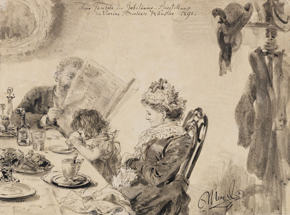 Adolph von Menzel - Frühstücksstunde (Familie im Kaffeehaus)