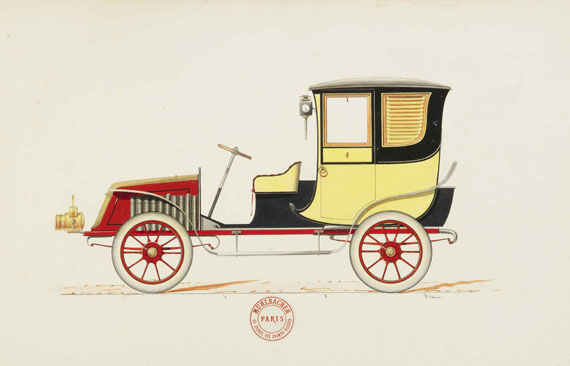  Mühlbacher - Automobile. 5 Alben mit Zeichnungen und 1 Fotoalbum, um 1900