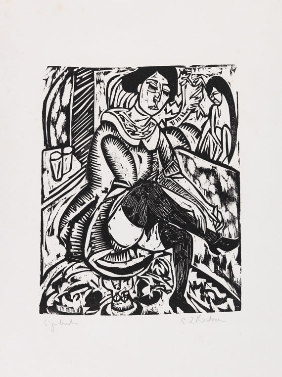 Ernst Ludwig Kirchner - Frau Schuh zuknöpfend