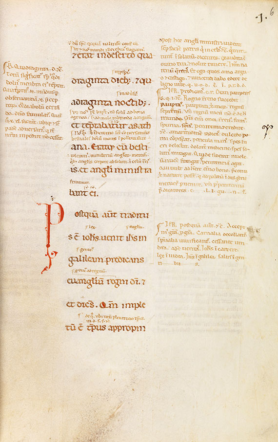 Manuskripte - Markus-Evangelium mit Glossa ordinaria. Pergamenthandschrift, Italien