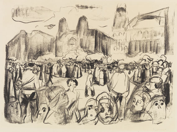 Edvard Munch - Frankfurter Bahnhofsplatz under Rathenaus likferd (Volksauflauf auf dem Frankfurter Bahnhofsplatz während Rathenaus Begräbnis)