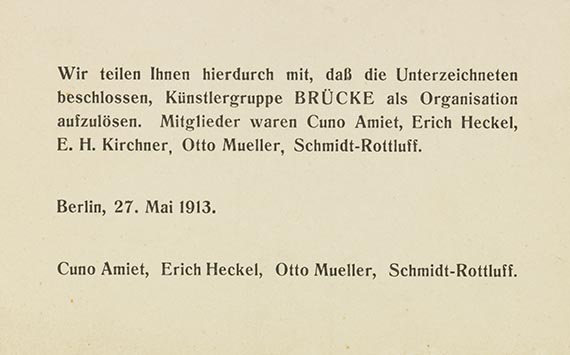 Ernst Ludwig Kirchner - Auflösungsbeschluss der Künstlergruppe BRÜCKE