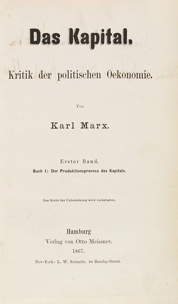Karl Marx - Das Kapital. Widmungs-Exemplar
