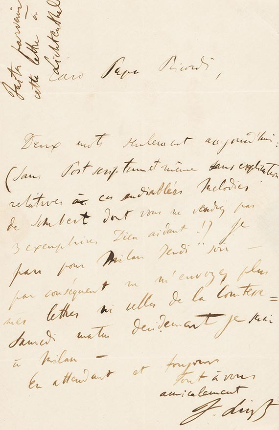 Franz Liszt - Eigh. Brief m. U. (an den Musikverleger Giov. Ricordi)