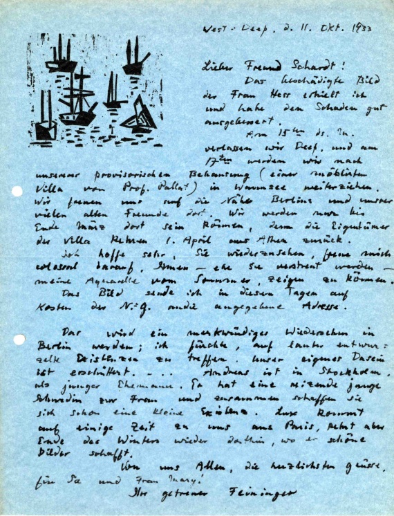 Lyonel Feininger - 69 Briefe (tlw. mit Holzschnitten) an Alois Schardt (darunter 7 zus. mit Ehefrau Julia) + 44 Briefe der Familien Feininger/Schardt + 1 Pos. Exzerpte - Weitere Abbildung