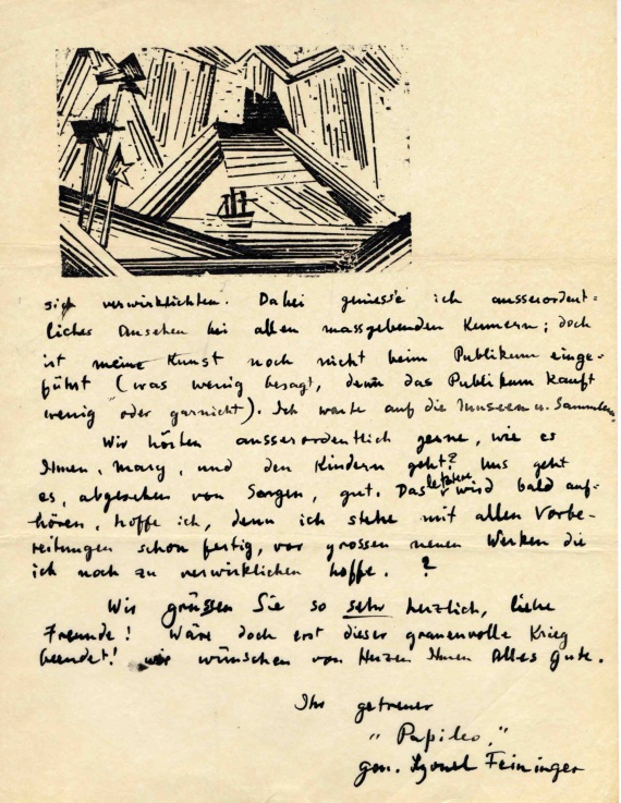 Lyonel Feininger - 69 Briefe (tlw. mit Holzschnitten) an Alois Schardt (darunter 7 zus. mit Ehefrau Julia) + 44 Briefe der Familien Feininger/Schardt + 1 Pos. Exzerpte - Weitere Abbildung
